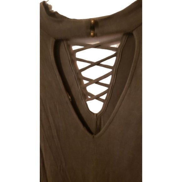 𝅺Entro Womens Size Sm‎ Criss Cross Neckline Dress Olive Green - Picture 4 of 11